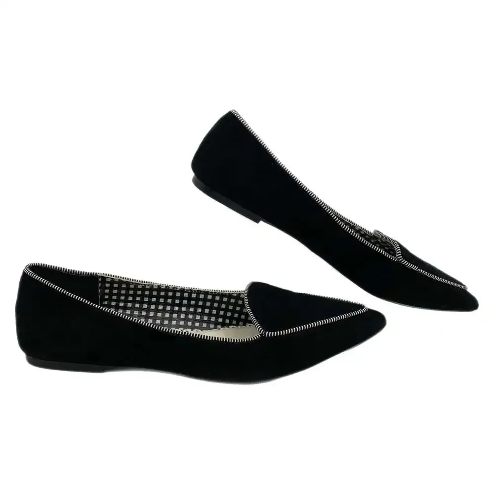 1901 Classic Black Suede Pointed Toe Flats | Size 10